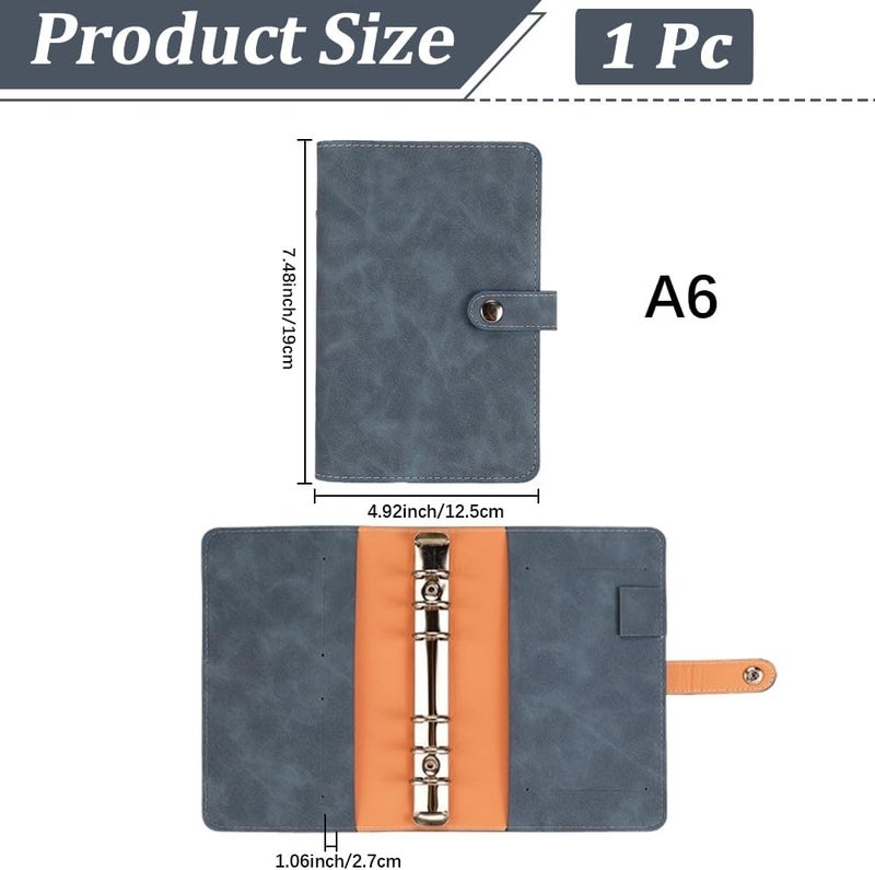 CALFOVERA Refillable A6 PU Leather Binder Cover Soft Cover Leather Travel Journal Notebook Protector Folder 6 Ring Loose Leaf Planner Binder with Divider Pocket for Meeting Filler Paper Cash(Blue) - Image 2
